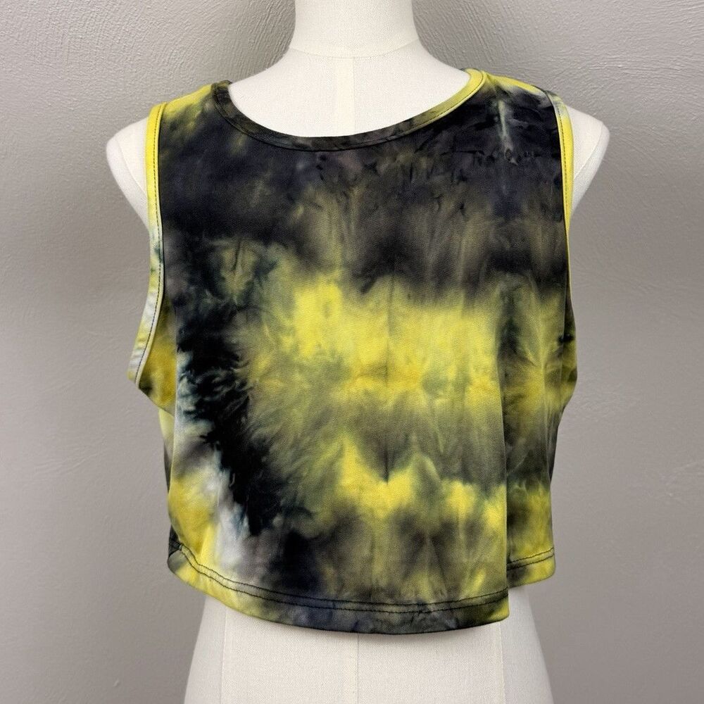 Style 5 Women's Yellow/Black Tie-Dye Cropped Sleeveless Round Neck Tank L